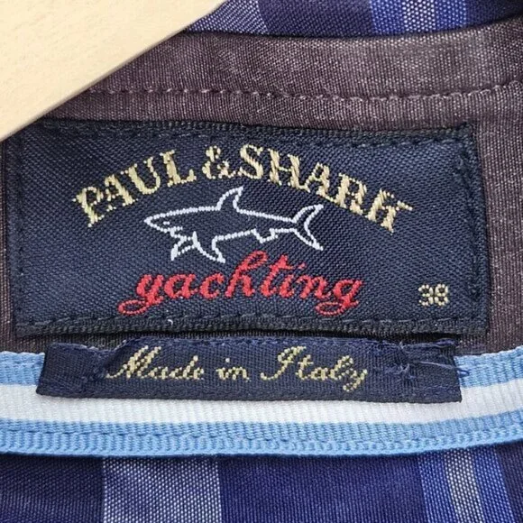 Paul and Shark Yachting Made In Italy Dress Shirt Mens Size 38 Long Sleeve Plaid - Picture 6 of 10